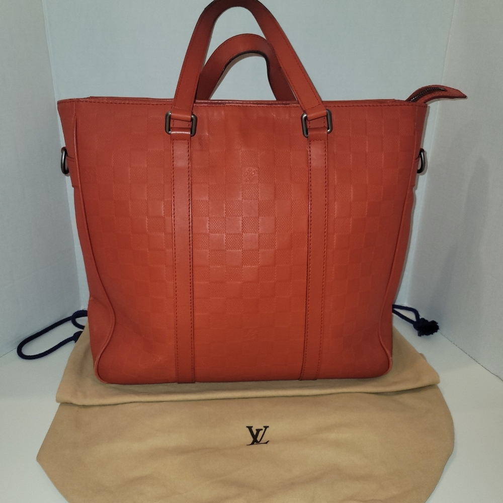 AUTHENTIC Louis Vuitton Tadao Damier Infini Leather Tote - Orange